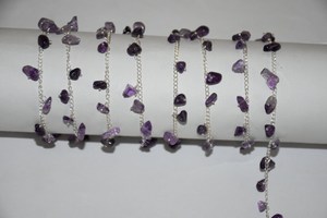 Natural Purple Amethyst Uncut Chips Beads Dangling chain. Silver Plated <b>Cluster</b> Rosary Chain. Rosary for Jewelry Bracelet Making - Product Image 4
