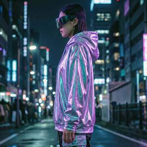 Sweat à capuche surdimensionné pour femme, holographique, semi-transparent, couleur irisée changeante, violet, turquoise, streetwear, pull - Product Image 3