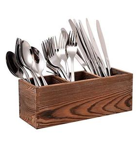 Soporte para cubiertos de madera de 3 secciones de gran calidad, soporte de almacenamiento de cubiertos de diseño antiguo para accesorios de cocina y mesa - Product Image 4