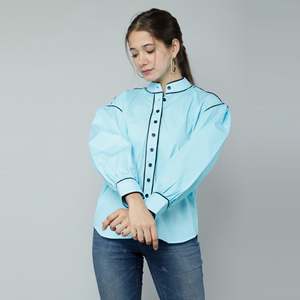 Blusa Formal Azul Cielo de Popelina de Algodón para Mujer, Estilo Casual de Negocios, Corte Ajustado, Tallas XL y 4XL, para Oficina, Temporada de Otoño - Product Image 6