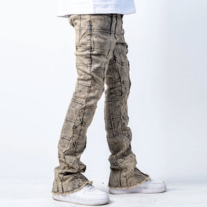 Mens Designer Stacked Jeans Fashion Streetwear <b>Plaid</b> Print Slim Fit Casual Denim <b>Pants</b> Trendy Stylish Modern Trousers 2025 - Product Image 4