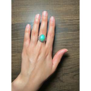 Navajo-Made <b>Statement</b> Gemstone <b>Ring</b> Sonoran Mountain Turquoise & Sterling <b>Silver</b> Bezel Setting Everyday Wear Size 6.5 - Product Image 5