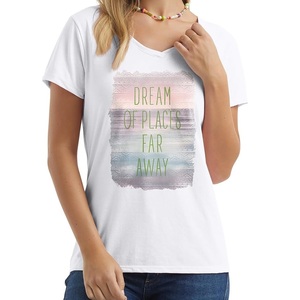 Servicio OEM Digital impreso mujer 100% algodón manga corta cuello en V camiseta nuevo diseño ecológico cómodo hombro pendiente - Product Image 6