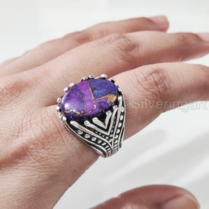 Anillo de Plata de Ley 925 para Hombre con Turquesa Natural Púrpura Cobre, Gema de Nacimiento de Diciembre, Joyería Árabe para Fiesta - Product Image 3