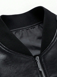 Veste de moto personnalisée de haute qualité OEM pour hommes, veste en toile de cuir de couleur noire unie avec col montant pour hommes - Product Image 2