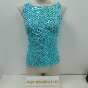 Custom Women's Casual Crochet Regular Length CAMIS <b>Top</b> Breathable Knitted Viscose Colorful <b>Sequins</b> O-Neck Quick-Dry Anti-shrink - Product Image 1