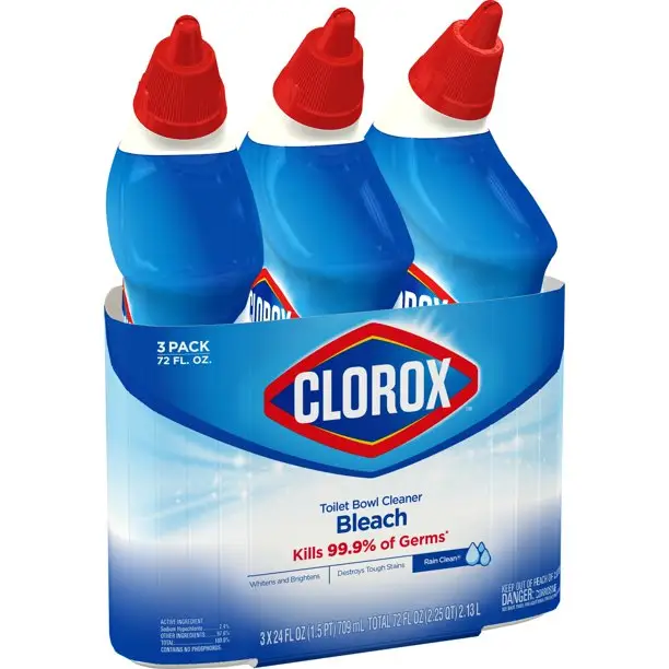 Clorox น้ำยาทำความสะอาดโถสุขภัณฑ์ที่มีสารฟอกขาว, น้ำฝนสะอาด-24ออนซ์, 3แพ็ค