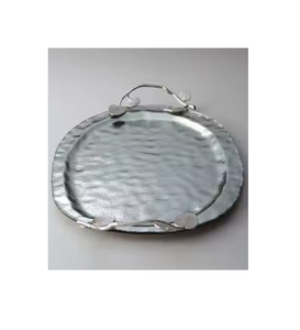 Bandeja de Servicio de Latón y Plata Art Deco Irregular Hecha a Mano de 35 cm, Ecológica y Duradera, Plato Decorativo para el Hogar con Asas - Product Image 6