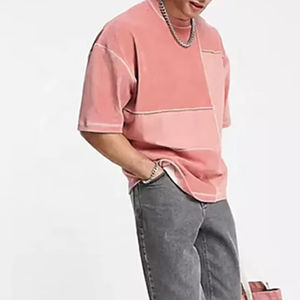 เสื้อยืดโอเวอร์ไซส์สีชมพูหลายเฉดแบบตัดเย็บพร้อมโลโก้สั่งทำพิเศษ เสื้อยืดผู้ชายปักลายคอร์ดูรอยแบบสั่งทำพิเศษ - Product Image 3