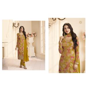 Traje Salwar Kameez al por Mayor, Tela Chinon Pesada con Estampado Digital Múltiple y Bordado con Lentejuelas, Ropa Étnica - Product Image 1