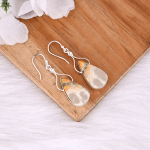 Pendientes colgantes de piedras preciosas de pera de jaspe hechos a mano de Latón chapado en plata, regalo de dama de honor, joyería de latón, pendientes personalizados - Product Image 3