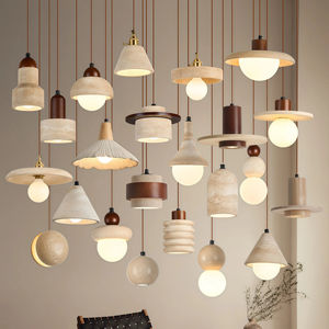 โคมไฟห้อยเพดานหินธรรมชาติ Travertine สไตล์วบิซาบิ สำหรับห้องครัว โคมไฟระย้าสำหรับใช้ในบ้าน โครงการโรงแรม - Product Image 1