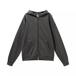 Alta calidad al por mayor personalizado ácido lavado Sudadera con capucha 100% algodón peso pesado gota hombro doble cremallera Sudadera con capucha Vintage Zip up sudaderas con capucha - Product Image 3