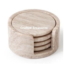 Ensemble de 4 sous-verres en marbre écologiques personnalisés de haute qualité avec support en marbre et coussin de tasse en marbre antidérapant - Product Image 1