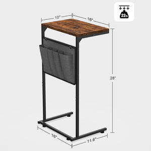 Petite table d'appoint marron rustique en forme de C pour salon chambre canapé inclinable canapé coulissant <span class=keywords><strong>plateau</strong></span> bureau stockage métal Durable - Product Image 2