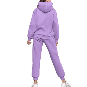 Sudadera con capucha informal con cordón para mujer y pantalones de cintura alta, conjunto de 2 piezas, chándal deportivo para gimnasio para mujer - Product Image 4