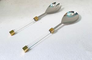 ชุดช้อนส้อมมีดโลหะทองเหลืองดีไซน์ใหม่มีดพร้อมด้ามจับชุดเครื่องใช้บนโต๊ะอาหารดีไซน์ทางเคมีทำด้วยมือ - Product Image 2