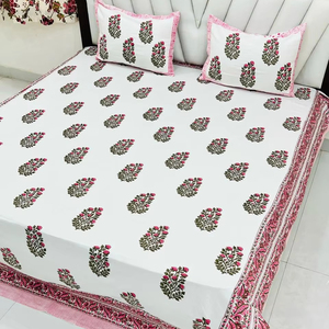 Sábana indio de algodón con estampado de bloque de mano Floral tradicional, colcha decorativa multicolor para el hogar, 2 fundas de almohada, juego de cama - Product Image 1