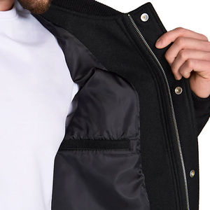 Men's Heavyweight Wool Varsity Jacket with <b>Stand</b> Collar 100% Wool Button Down <b>Coats</b> Crew Neck Baseball Style - Product Image 3