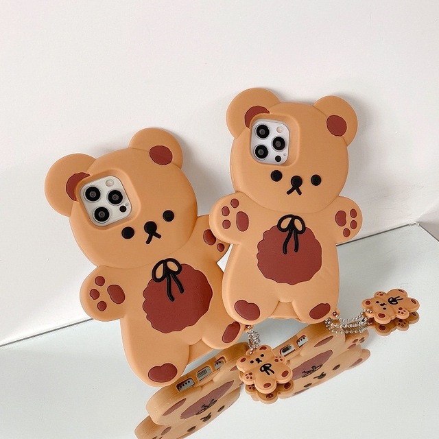 Cute Three-dimensional Bear Suitable for 11 Apple 12pro Silicone Sleeve IPhoneXsmax Mobile Phone Shell 13 Soft Cute Cartoon