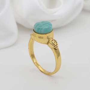 18k Gold Plated Larimar <b>Ring</b> Brass <b>Dainty</b> Ethnic Vintage Wholesale <b>Ring</b> For Women - Product Image 4