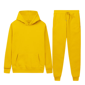 Conjunto deportivo premium de sudadera con capucha y pantalones de chándal de algodón amarillo para hombre y mujer, ropa deportiva informal de invierno, ropa de calle, logotipo personalizado - Product Image 1
