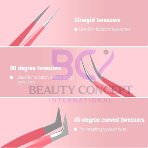 Pince à cils incurvée et volumineuse 3 pièces pointe en fibre rose en acier inoxydable bon vendeur pince à épiler à extension de cils antidérapante - Product Image 4