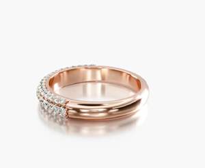 Alliance de mariage en or rose 14 carats pour femme, demi-éternité à 3 rangs, diamant de laboratoire taille ronde, mignonne - Product Image 1