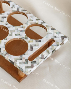 Bandeja para Servir Botellas, Bandeja Decorativa Inteligente para Botellas y Jugos, Madreperla con Incrustaciones de Madera para el Hogar - Product Image 5