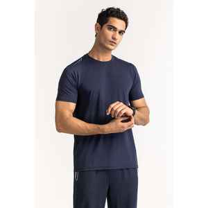 เสื้อยืดฟิตเนสเนื้อผ้าถักสีน้ำเงิน รุ่น AW-TS24-006 ทรงหลวม พิมพ์ลายสกรีน สีพื้น ย้อมสี พิมพ์ลาย เสื้อยืดน้ำหนักมาก บีบอัด - Product Image 1