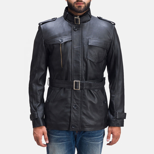 Veste d'hiver pour homme en cuir véritable, style militaire, imperméable, respirante, coupe-vent, avec ceinture et épaulettes, style urbain - Product Image 3