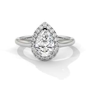 Anillo de Compromiso con Diamante de Laboratorio Corte Pera y Halo, Anillo Solitario de Oro Sólido con Diamantes de Acento, Oro Amarillo, Rosa, Blanco de 14K, 18K, 10K - Product Image 3