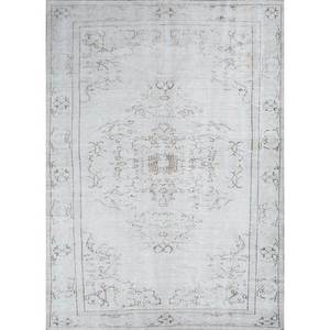 Tapis vintage en laine ivoire noué à la main Pae-395, motif médaillon, pour salon, couloir, rectangle, technique 3D, tapis Jaipur, États-Unis - Product Image 1