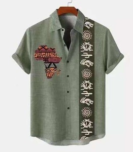 Camisa de Hombre Estilo Africano 2025, Transpirable, Étnica, con Estampado Digital, de Poliéster/Algodón, Cuello Mao, Tejida, de Manga Corta - Product Image 3