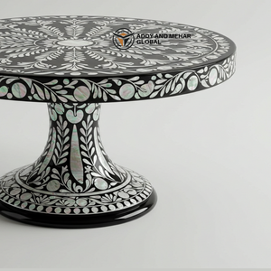 Support à gâteau incrusté de nacre noire fabriqué à la main piédestal luxueux pour desserts et décoration - Product Image 2