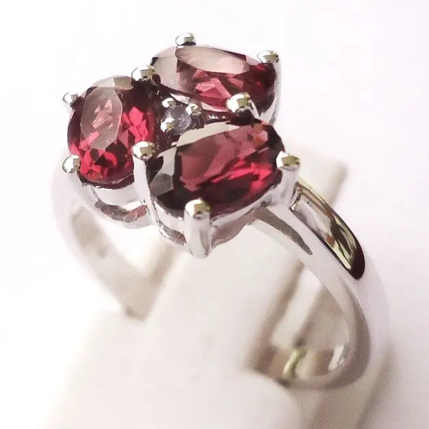 Rhodolite Garnet batu permata desainer 925 perak murni cincin jari wanita batu permata cincin perak