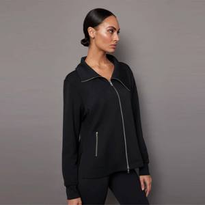 Veste en jersey style moto pour femmes asymétrique fermeture éclair devant tricot noir à la mode confortable automne hiver vêtements de superposition - Product Image 3