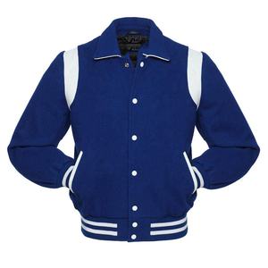 Chaqueta Universitaria Azul para Hombre, Mangas de Cuero de Alta Calidad, Estilo Universitario de Béisbol Personalizado para Invierno - Product Image 1