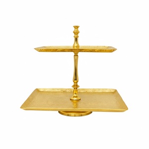 Creative Quality Modern Design Eco-Friendly Handmade Aluminium Square 2-<b>Tier</b> <b>Cake</b> <b>Stand</b> Stainless Steel Gold Finish Decorative - Product Image 1