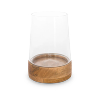 Lanterne moderne en verre transparent avec base en bois naturel, style minimaliste, pour décoration de table ou centre de table, Pâques