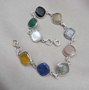925 Sterling <b>Silver</b> Multi Stone Bracelet Natural Gemstone Cushion Link Jewelry For <b>Women</b> Artisan Boho Ethnic Jewelry Fashion - Product Image 5