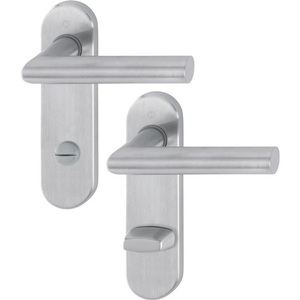Ensemble de poignées de porte HOPPE Amsterdam E1400Z/353K avec plaque arrière courte en acier inoxydable F69 SK/OL et levier arrondi - Product Image 1