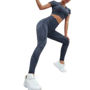 Women's 2 Piece Yoga Set High Waist <b>Seamless</b> <b>Leggings</b> Crop Top Solid Color Full Length Workout Fitness Outfit Spandex Polyester - Product Image 2