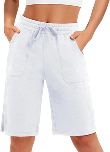 Shorts Deportivos para Mujer, Largo hasta la Rodilla, 95% Algodón, 5% Elastano, Tejido de Punto, Diseño Personalizado con Logotipo, Cintura Alta, Ropa Deportiva Informal - Product Image 3