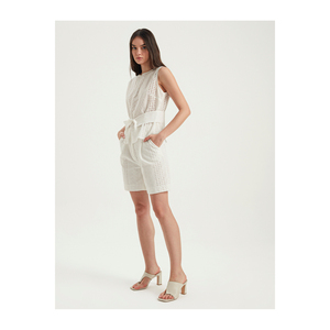 Mono sin Mangas de Algodón Blanco con Encaje para Mujer, con Cinturón, Cintura Alta, Estilo Minimalista, Tejido Transpirable - Product Image 3