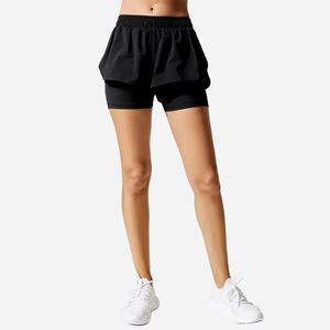 Pantalones cortos para correr azules 2 en 1 de cintura alta para mujer, pantalones cortos ajustados ligeros con entrepierna ajustable de 4 pulgadas - Product Image 1
