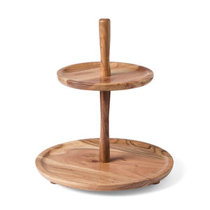Soporte para Tartas de Madera de Acacia Natural de 2 Niveles ROYAL HOME COLLECTION, Bandeja Multiusos para Servir Postres, para Bodas - Product Image 1