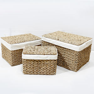 Cajas de almacenamiento de jacinto de agua tejidas a mano Artex Dong Thap con tapa con bisagras y forro - Product Image 5