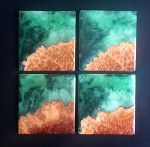 Set de sous-verres en résine de qualité incroyable avec effet océan Dessous de verre rond carré décoratif en résine époxy par Craftsy Home - Product Image 2