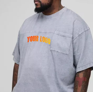 Wholesale Heather Grey 100% Cotton <b>T</b>-<b>Shirts</b> for Men Custom Logo Printed Oversized Fit <b>Pocket</b> Silk Screen Printing Eco-Friendly - Product Image 3